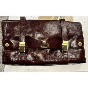 VTG Red Envelope Leather Excursion Travel Case Bag Trifold Brown Tan Gold ~ NEW